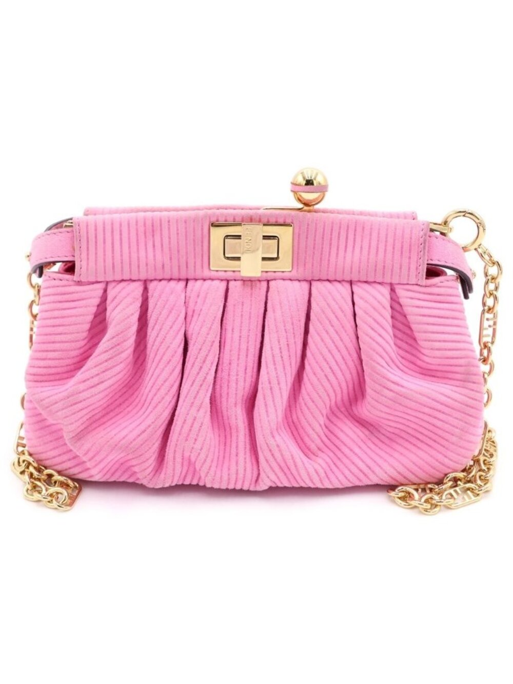 Fendi Peekaboo Click Chain Mini Shoulder Bag Pink Suede Gold
